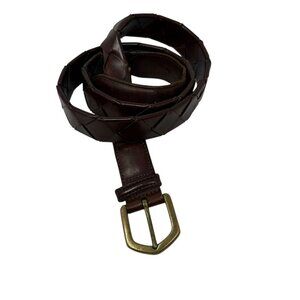 Coach Brown Leather Belt Woven Braided Brass Buckle #5925 38"